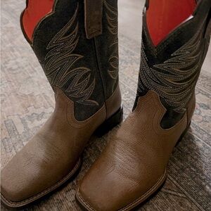 Ariat boys Brown and Black Western Boots with Orange Accents